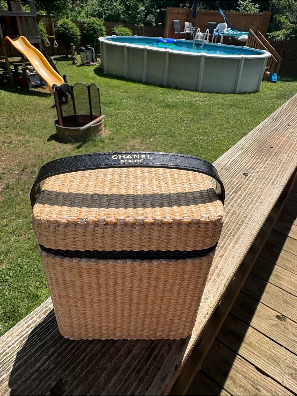 Chanel Beaute Straw Cosmetic Case in Natural and Black